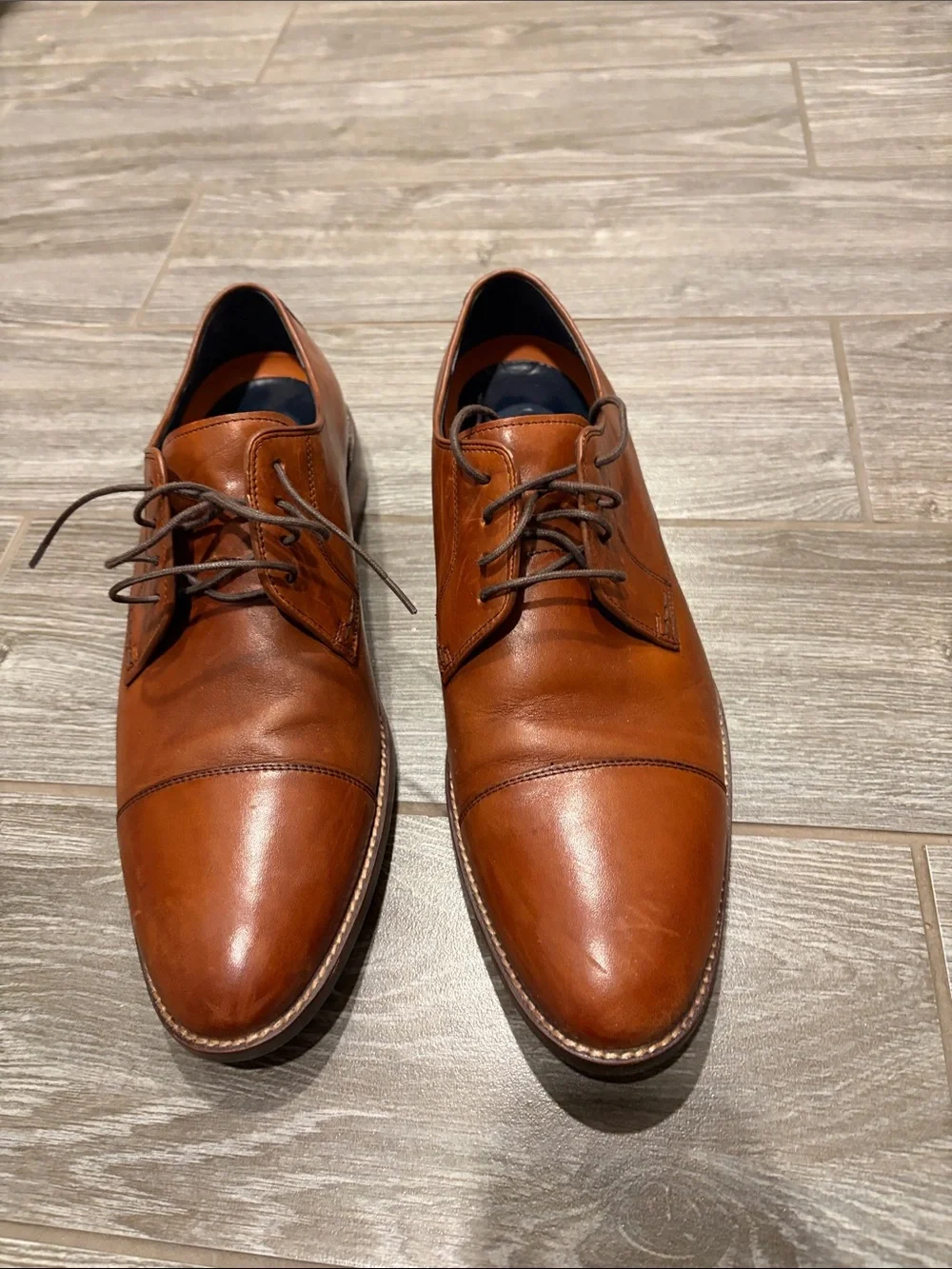 Cole Haan  Tan Leather Cap-Toe Derby Shoes
